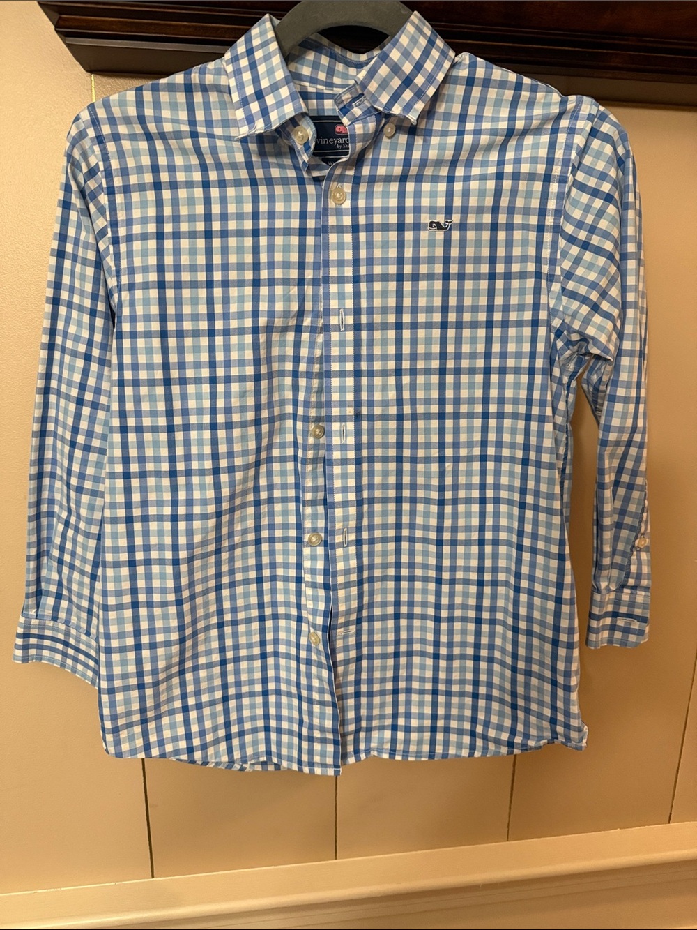 Vineyard Vines Blue and White Gingham Button-Down Shirt -youth (8-10)